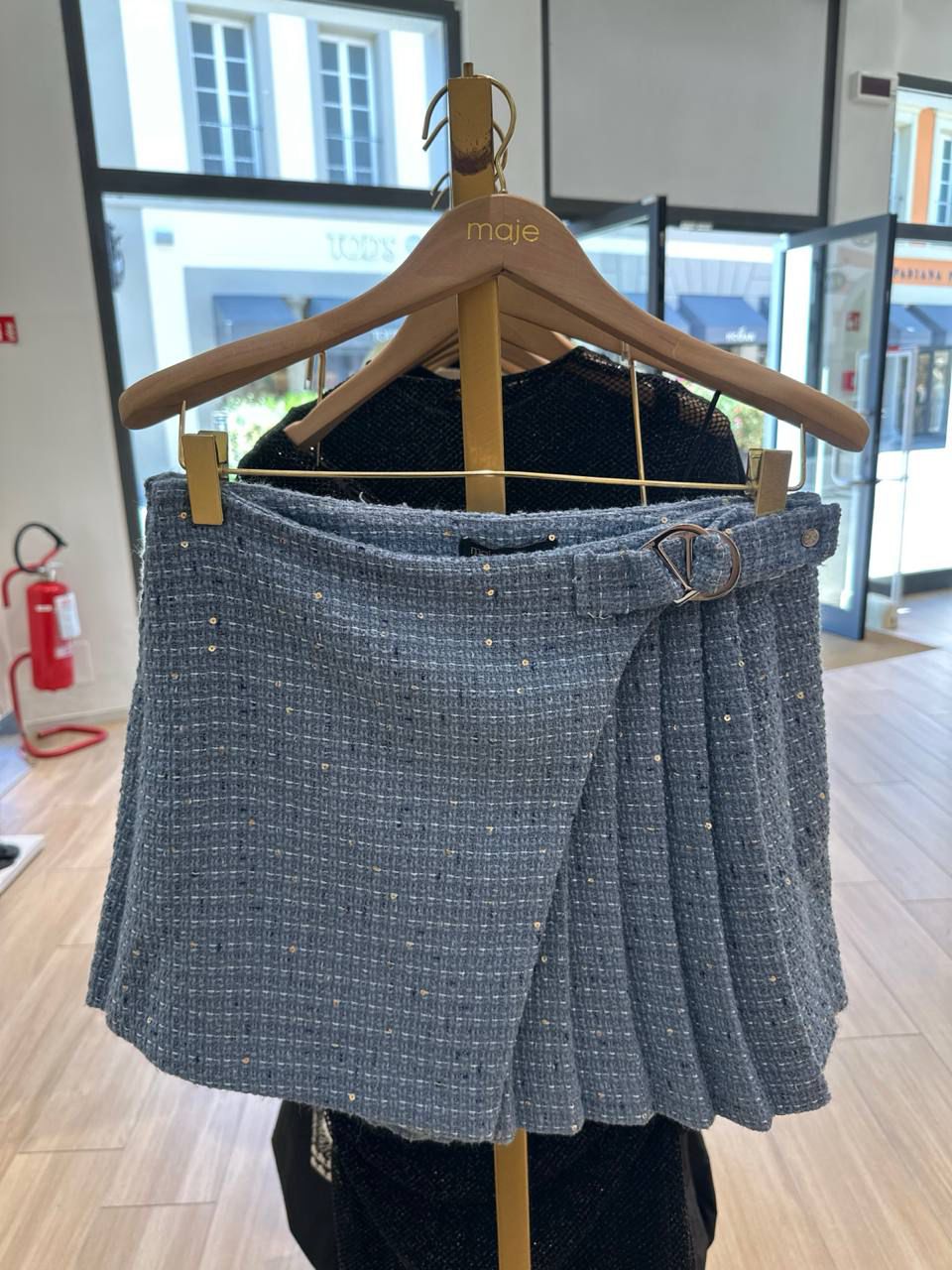 Tweed-style wrap skort with buckle