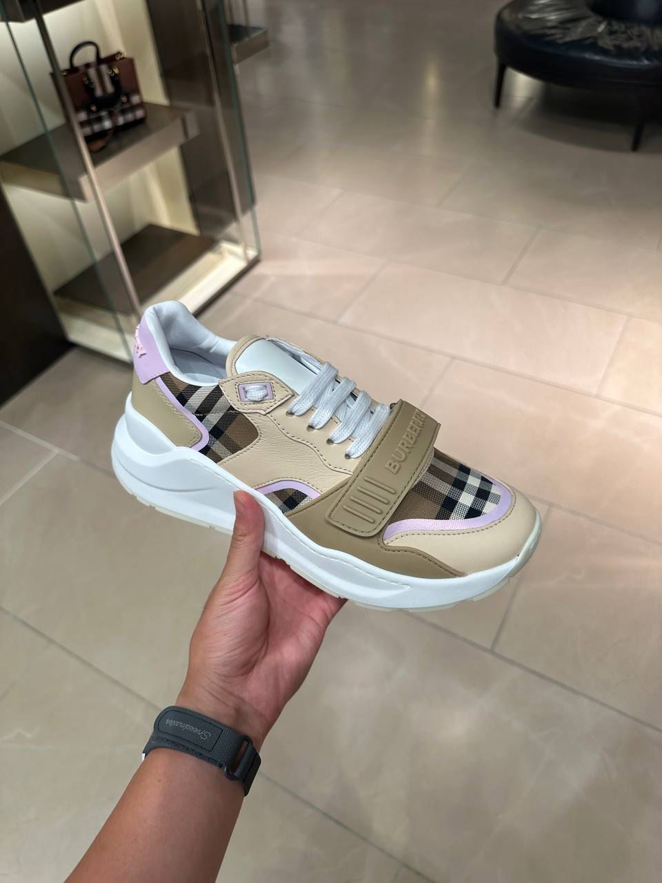 Check and Leather Sneakers