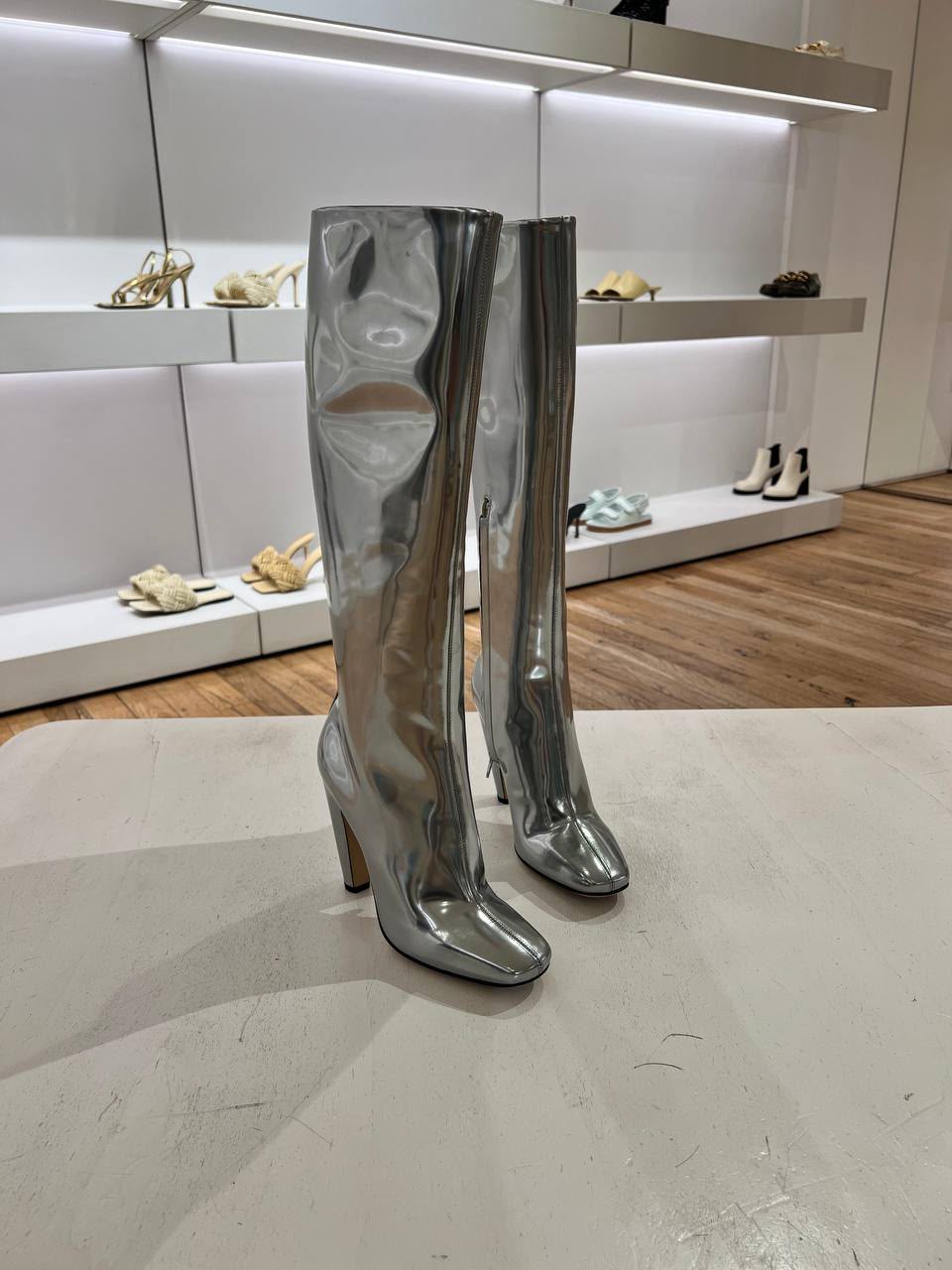 Metallic Leather Knee-High Boots
