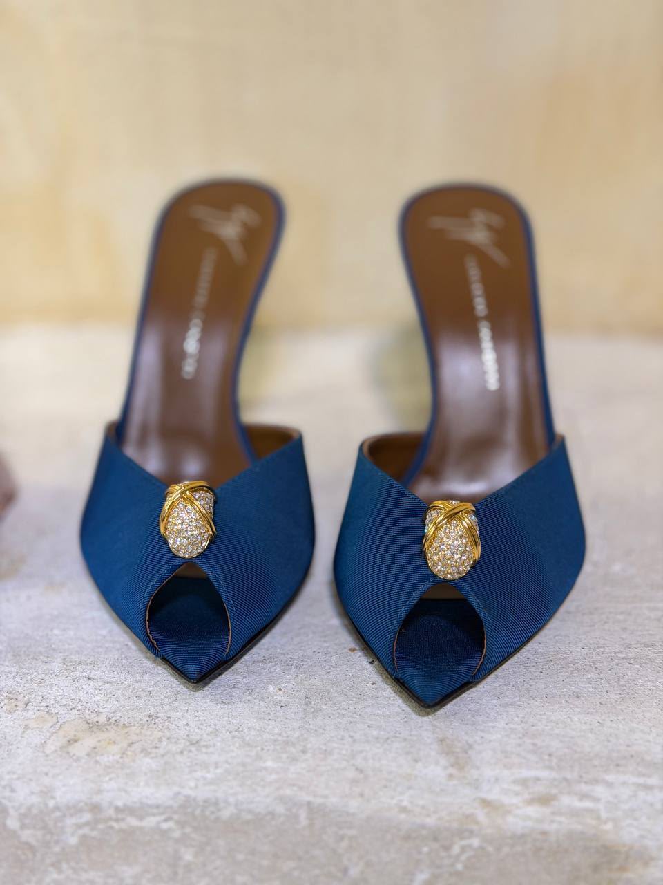 Crystal-Embellished Satin Mules