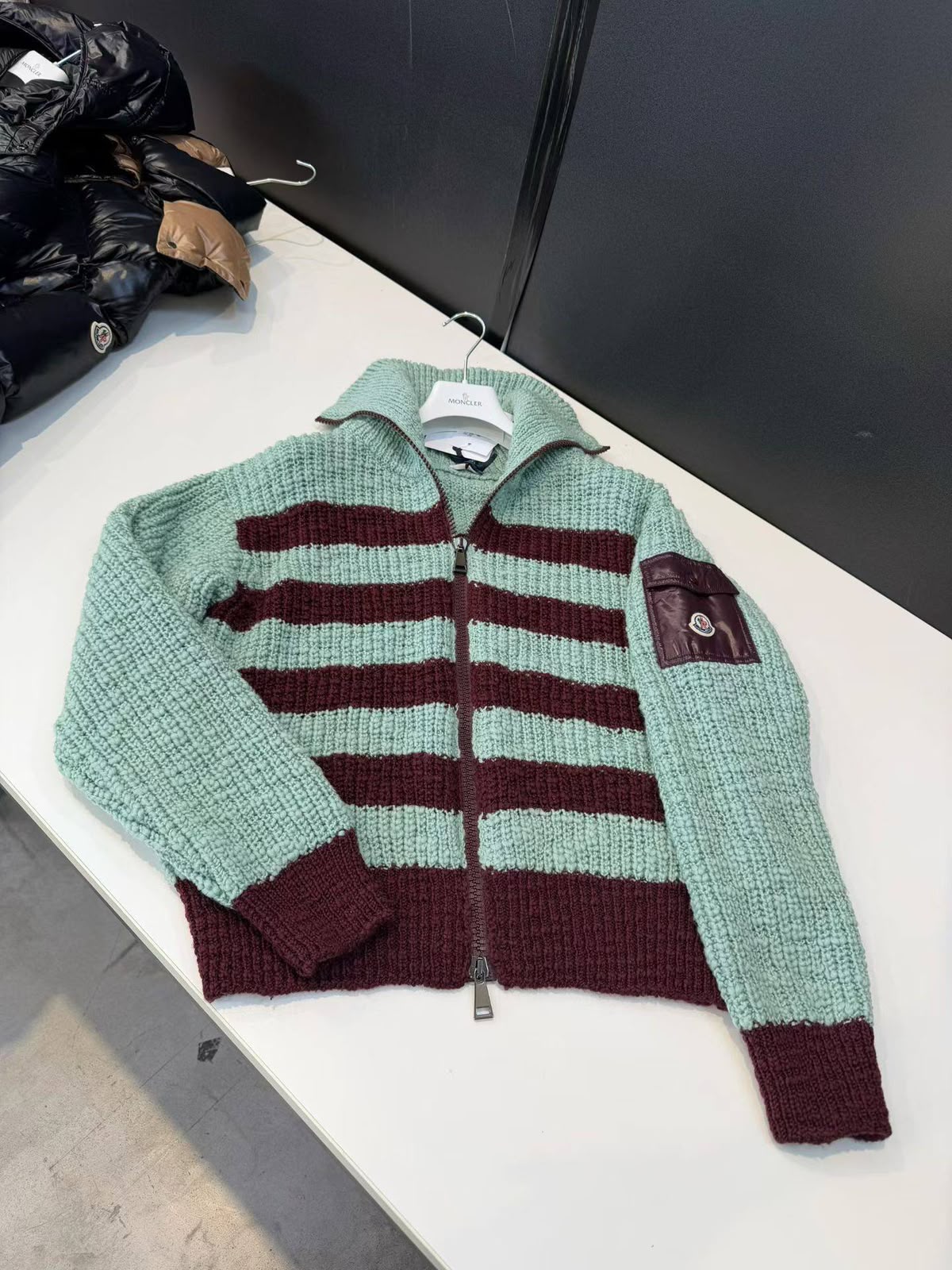 Striped Knit Zip-Up Cardigan