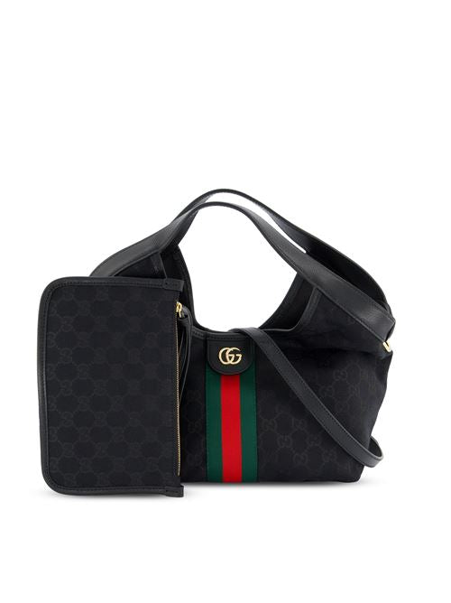 Borsa Shopping Giglio misura piccola in tessuto GG nero