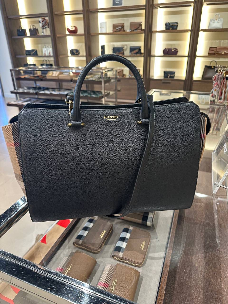 Burberry Small Leather and House Check Tote Bag