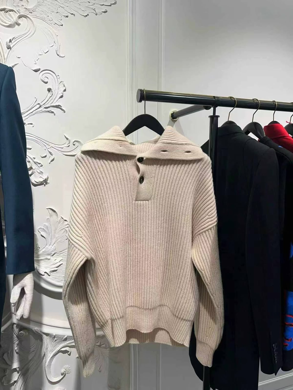 Ribbed Knit Polo Sweater