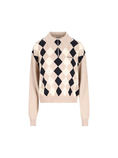 Polo in Cashmere Argyle con Mezza Zip