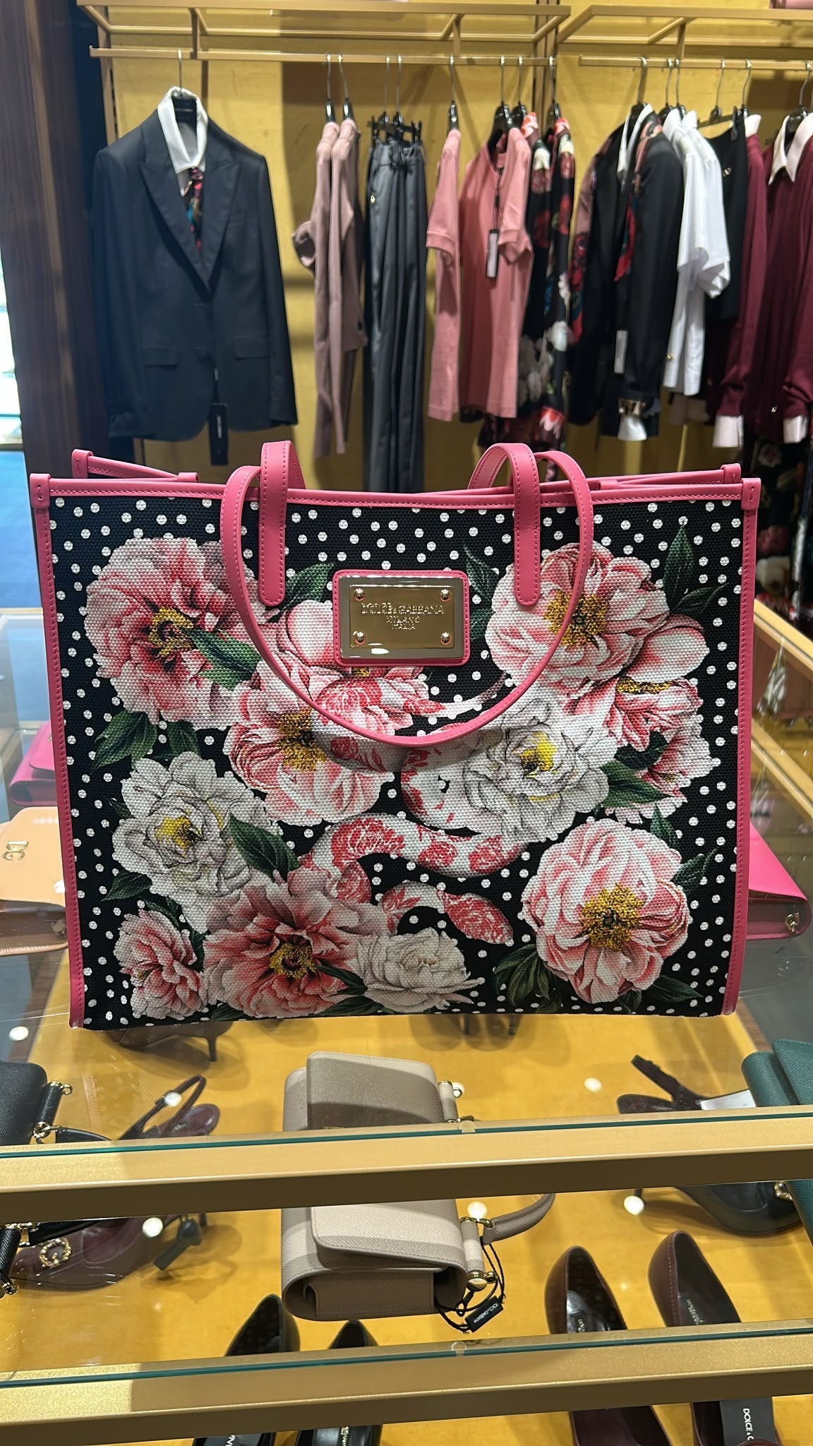 Polka Dot and Floral Print Tote Bag
