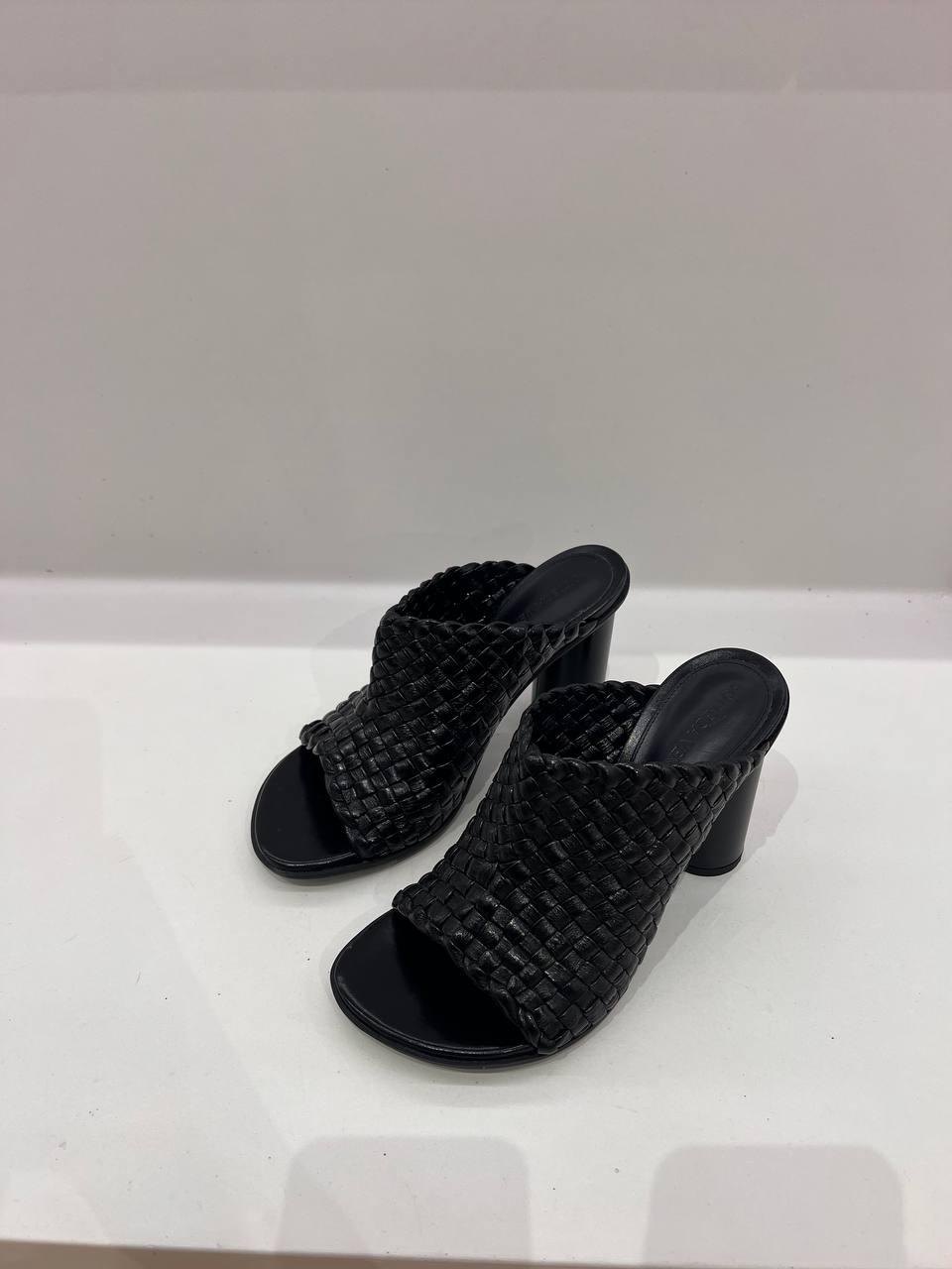 Woven Leather Heeled Mules