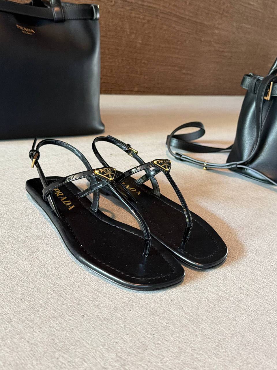 Patent leather thong sandals