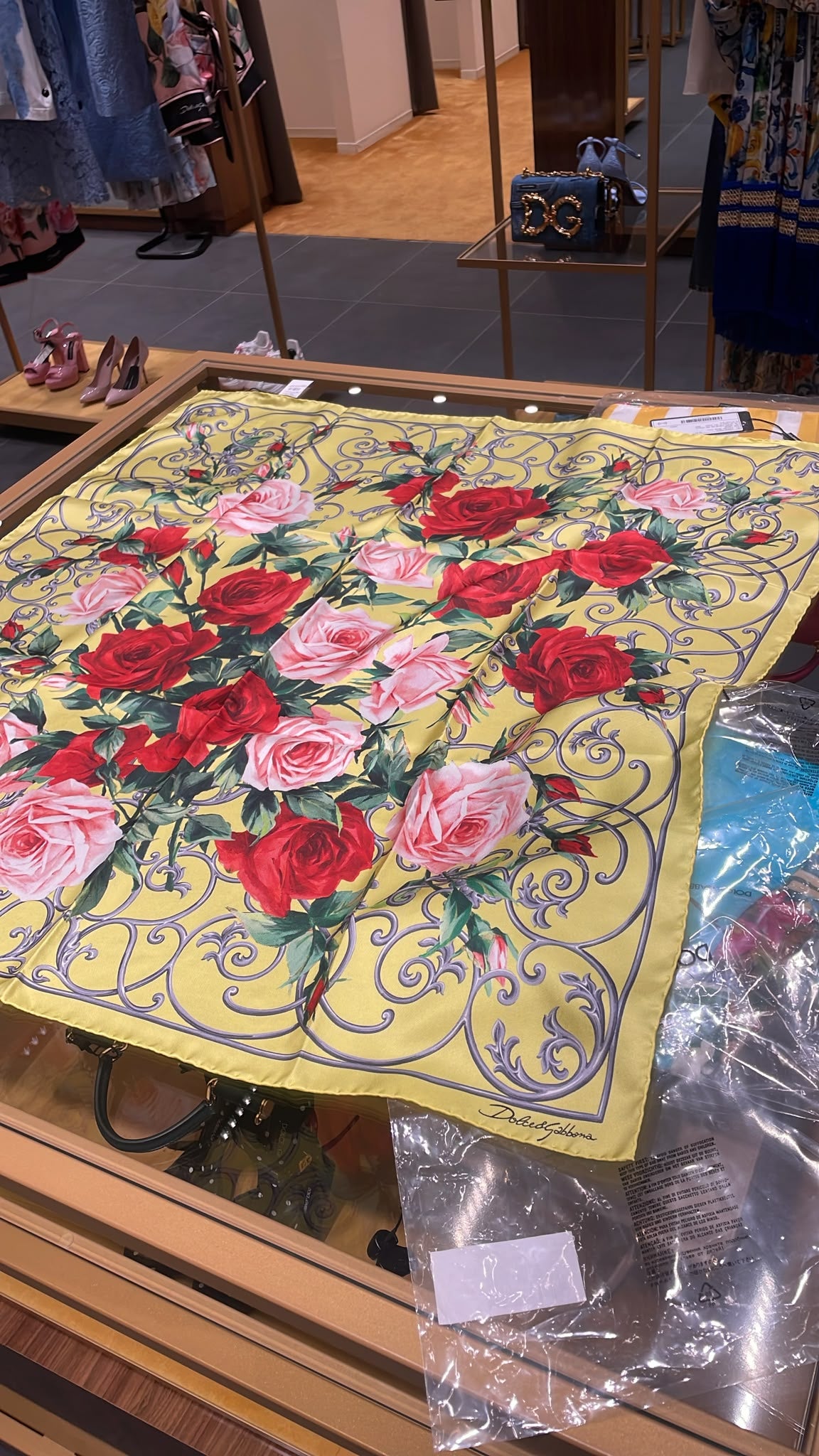 Rose-print silk scarf