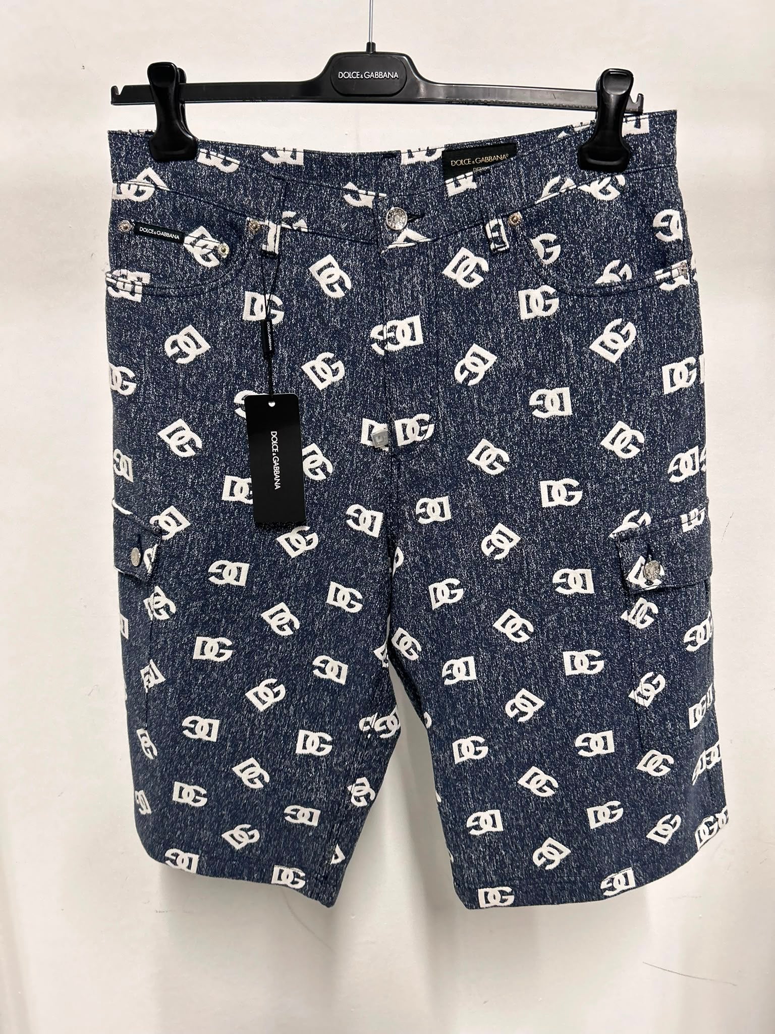DG Logo Print Denim Cargo Shorts