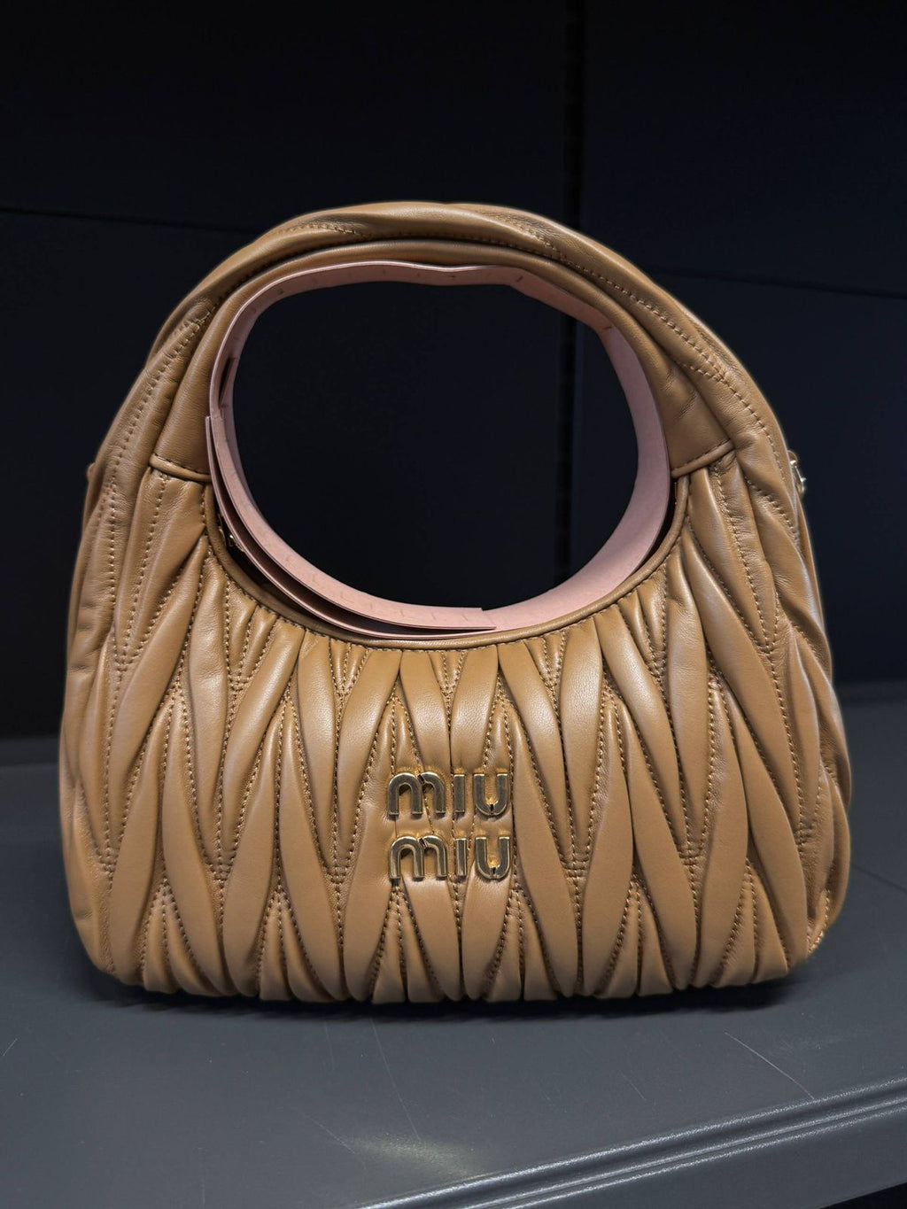 Miu Wander Matelassé Nappa Leather Mini Hobo Bag