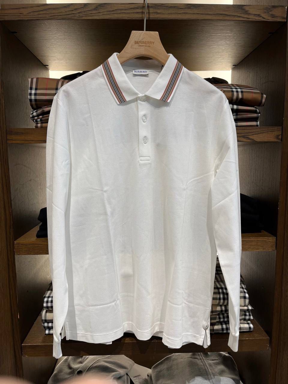 Icon Stripe Detail Cotton Piqué Long-sleeve Polo Shirt