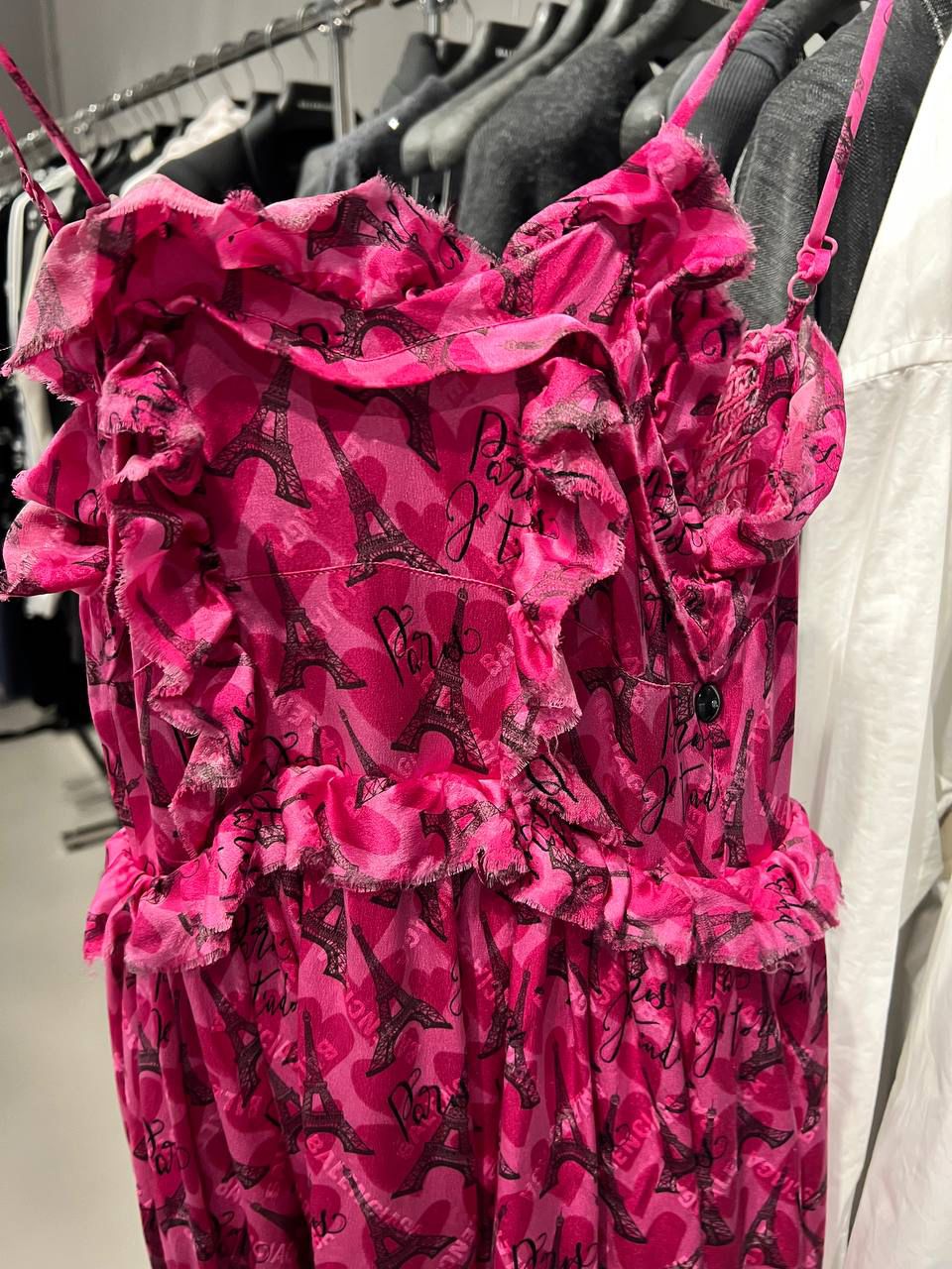 Paris Print Ruffled Camisole Dress