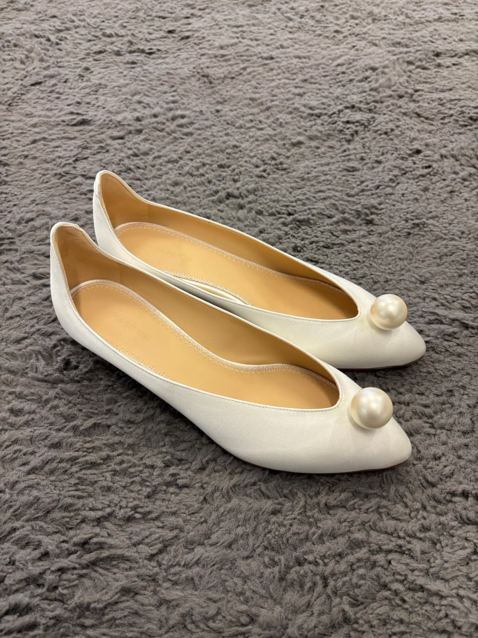 Pearl-Embellished Satin Ballet Flats