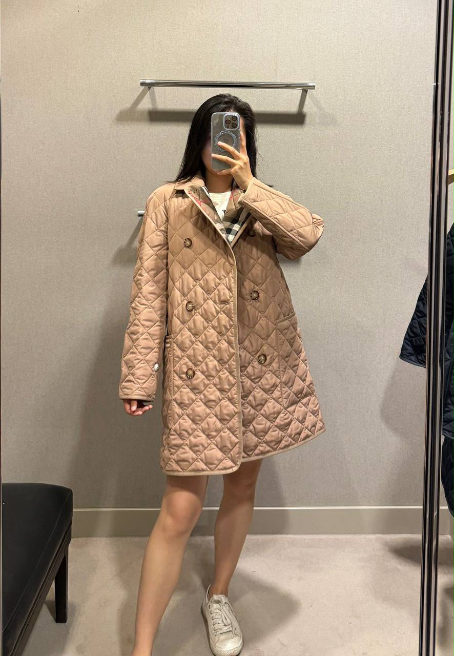 Diamond Quilted Double-Breasted Coat