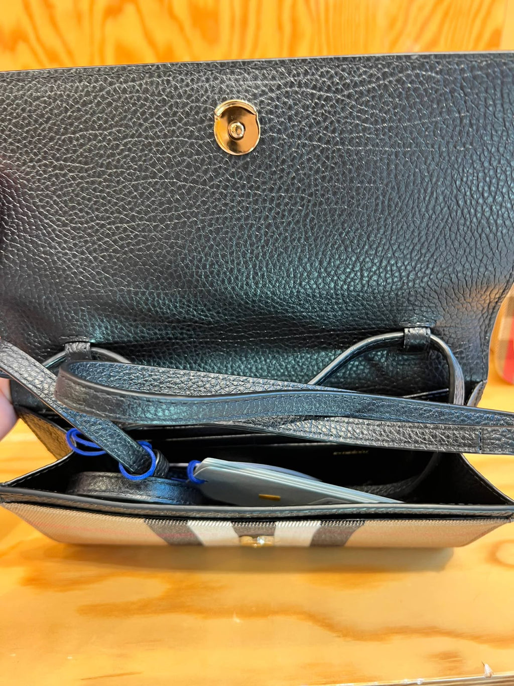 Grainy Leather and Vintage Check Crossbody Bag