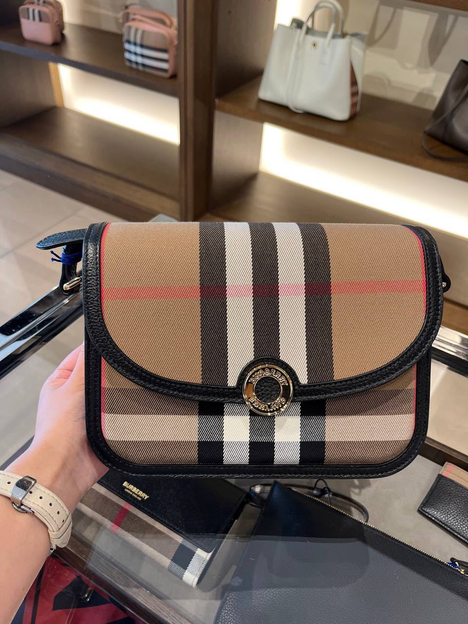 Olympia Check and Leather Crossbody Bag