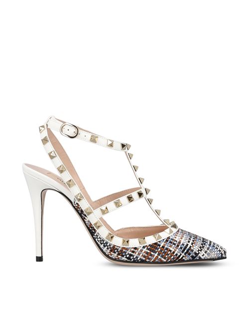 Décolleté con cinturini Rockstud in tessuto intrecciato