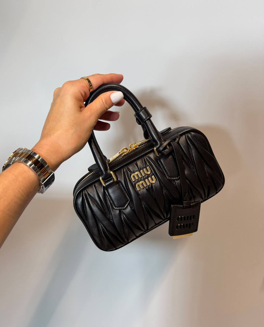 Miu Wander Matelassé Nappa Leather Mini Bag