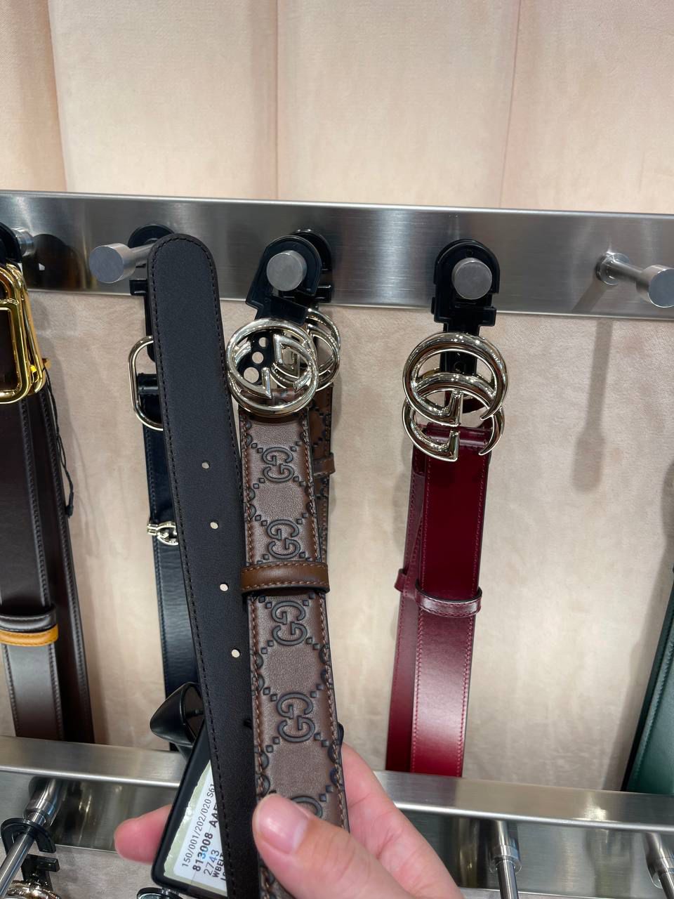 Interlocking G belt in GG embossed leather