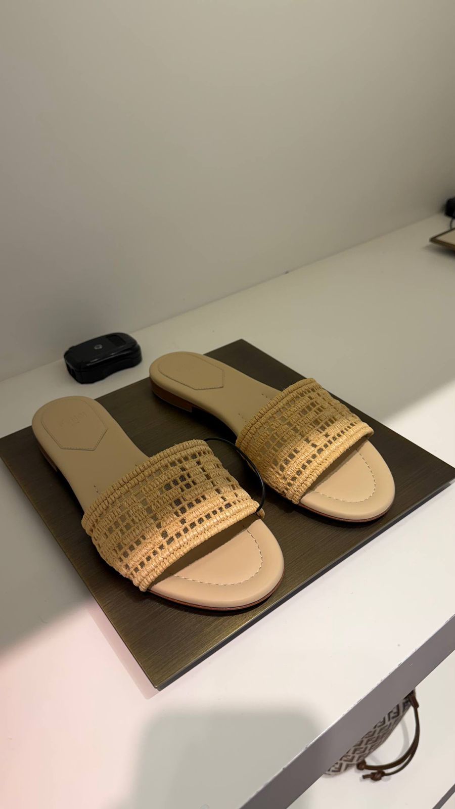 Fendi Woven Raffia Slides