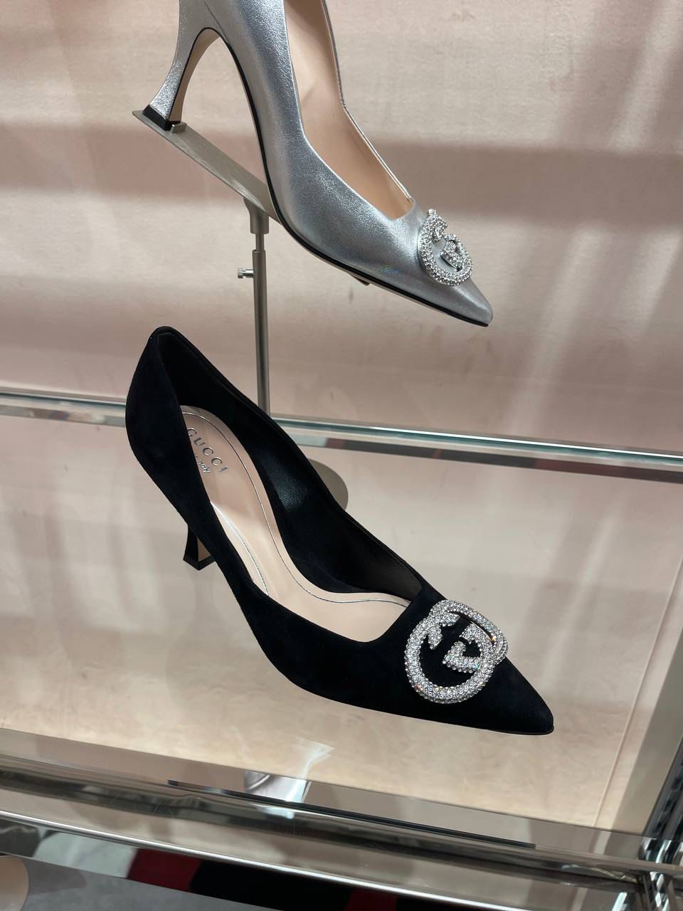 Crystal Interlocking G Suede Pump