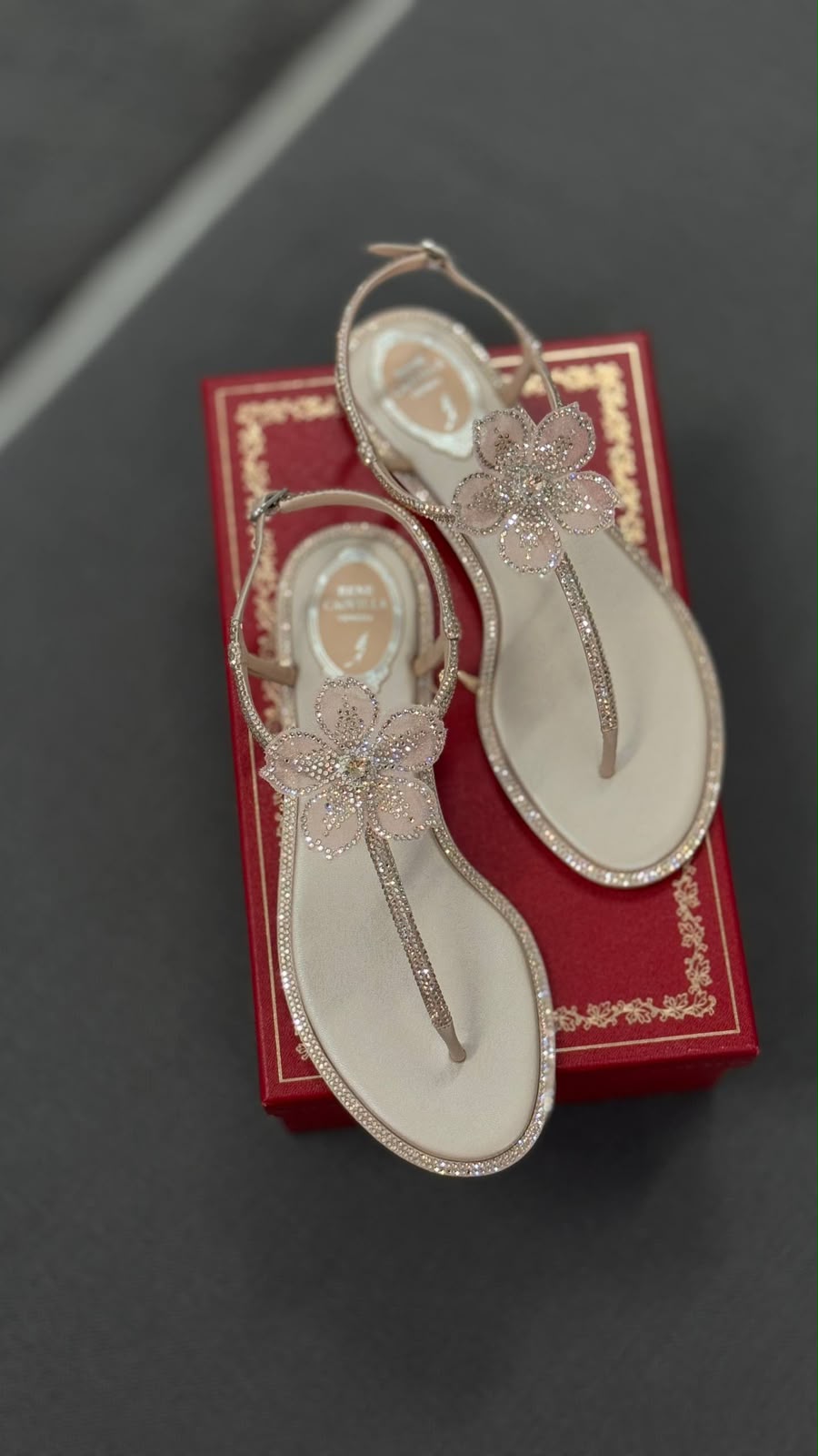 Cleo Crystal-Embellished Flower Thong Sandals