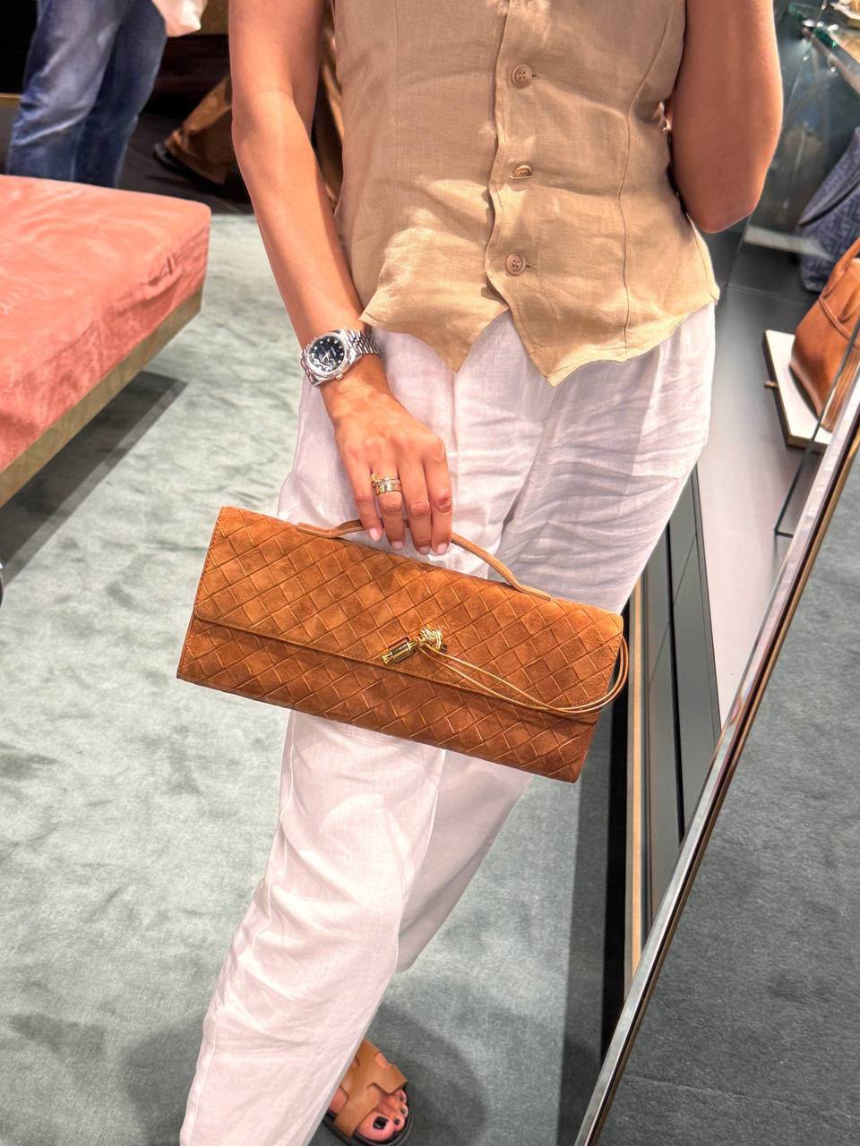Suede Intrecciato Clutch