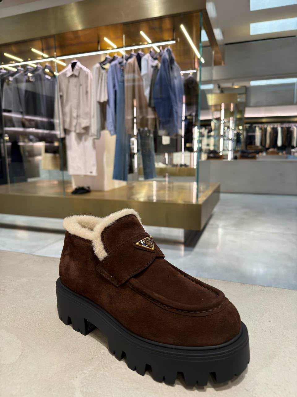 Suede shearling-lined loafers
