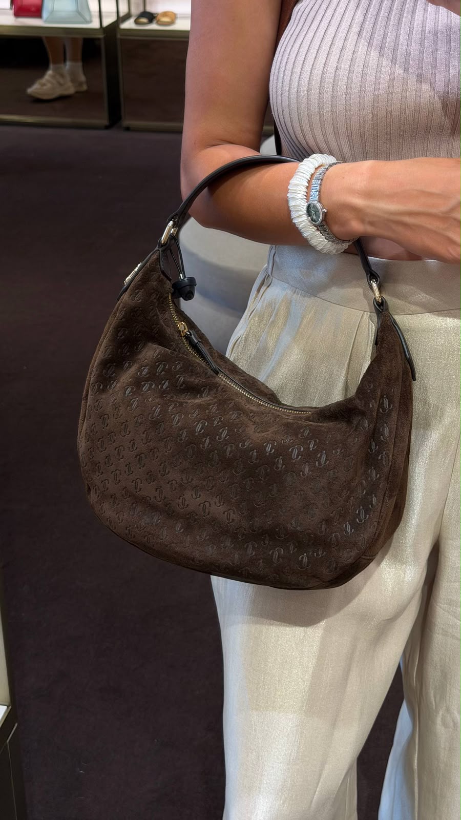 JC Monogram Suede Hobo Bag
