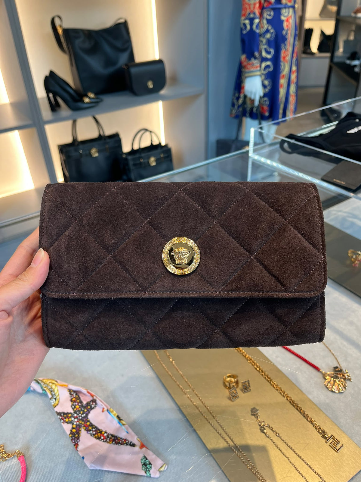 Quilted Suede Clutch