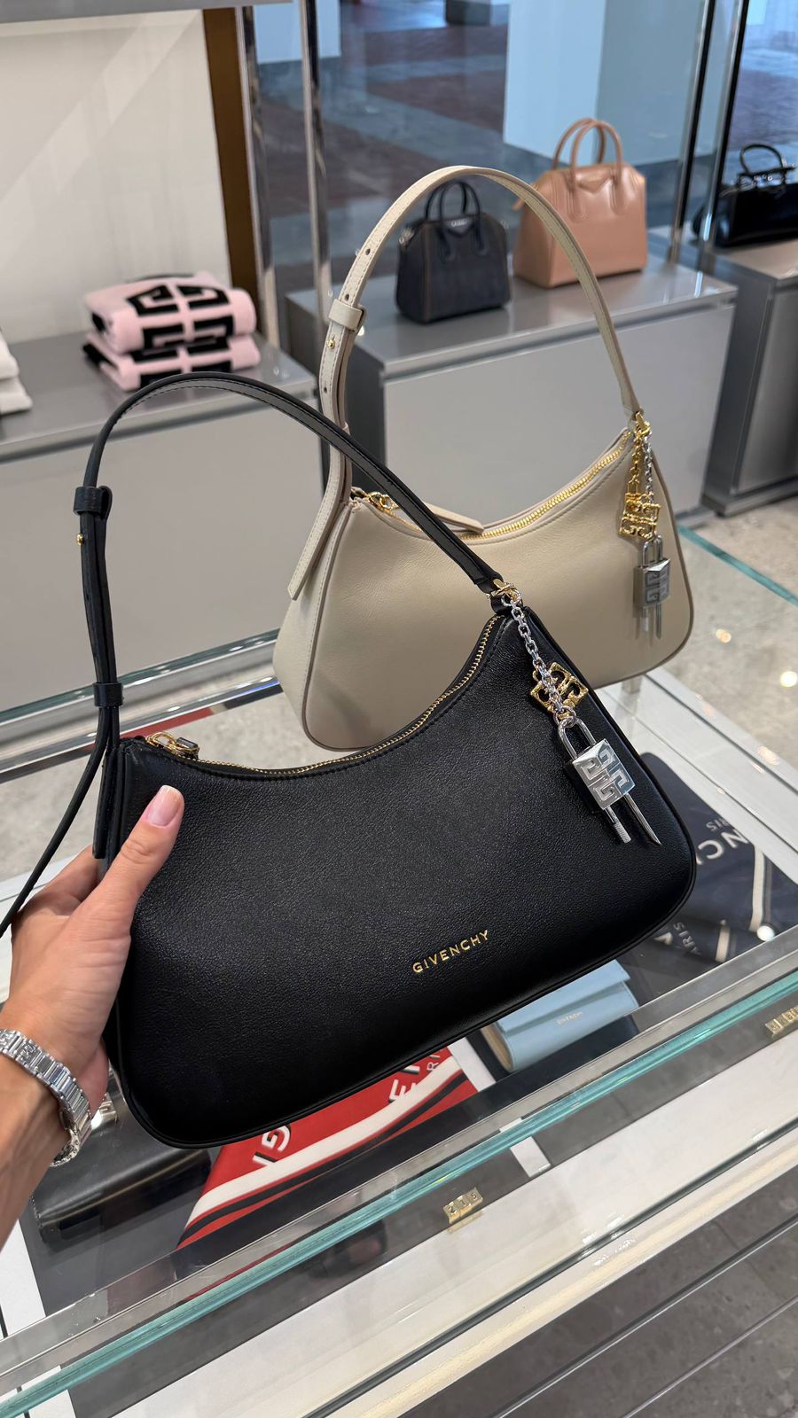 Moon Cut Out Small Bag in Grained Leather