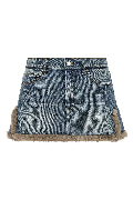 Denim skirt with fur hem