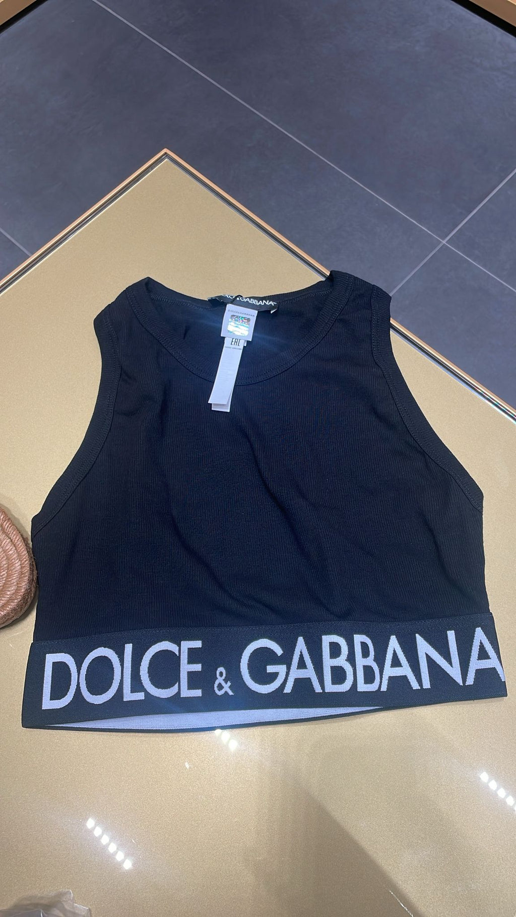 Ribbed Cotton Crop Top with Logo Elastic Band