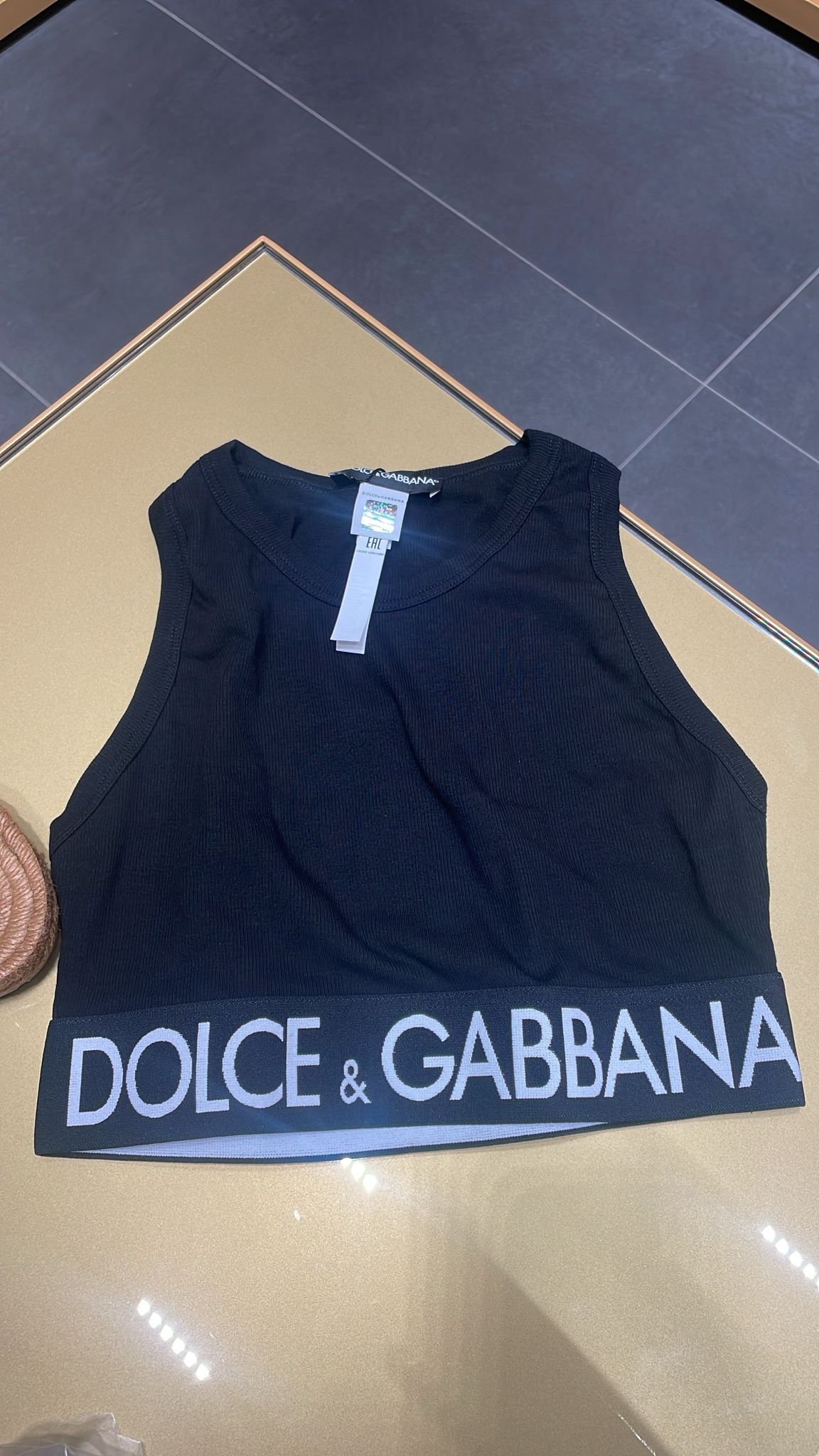 Ribbed Cotton Crop Top with Logo Elastic Band