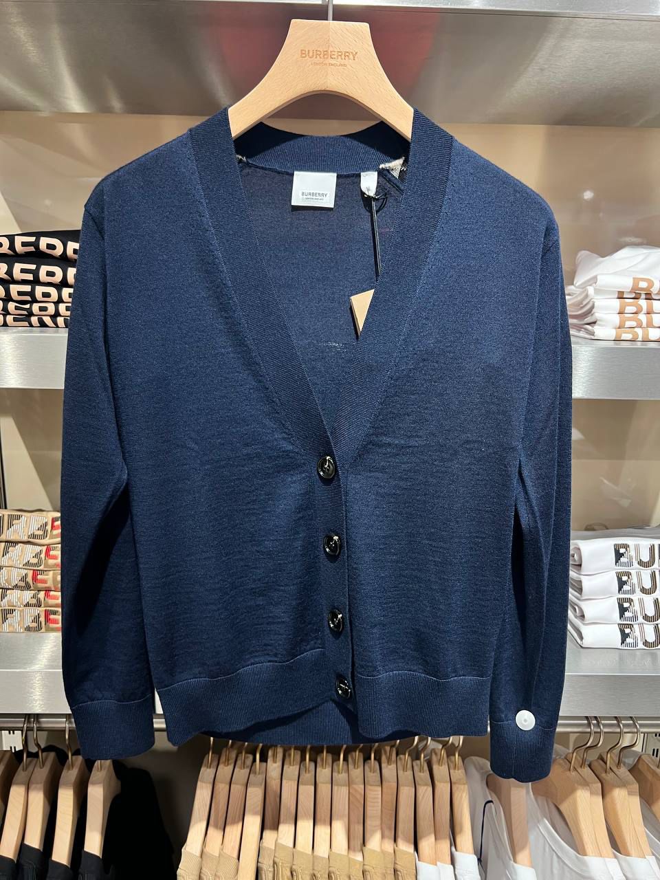 Check Detail Merino Wool Cardigan