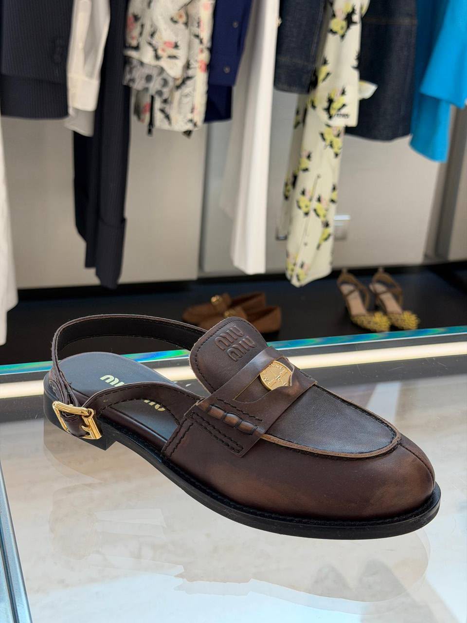 Leather slingback loafers