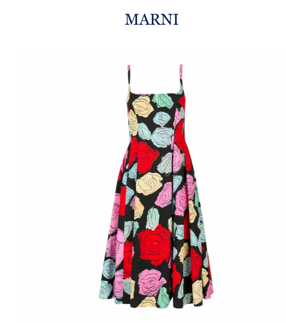 Rose-Print Cotton Poplin Midi Dress