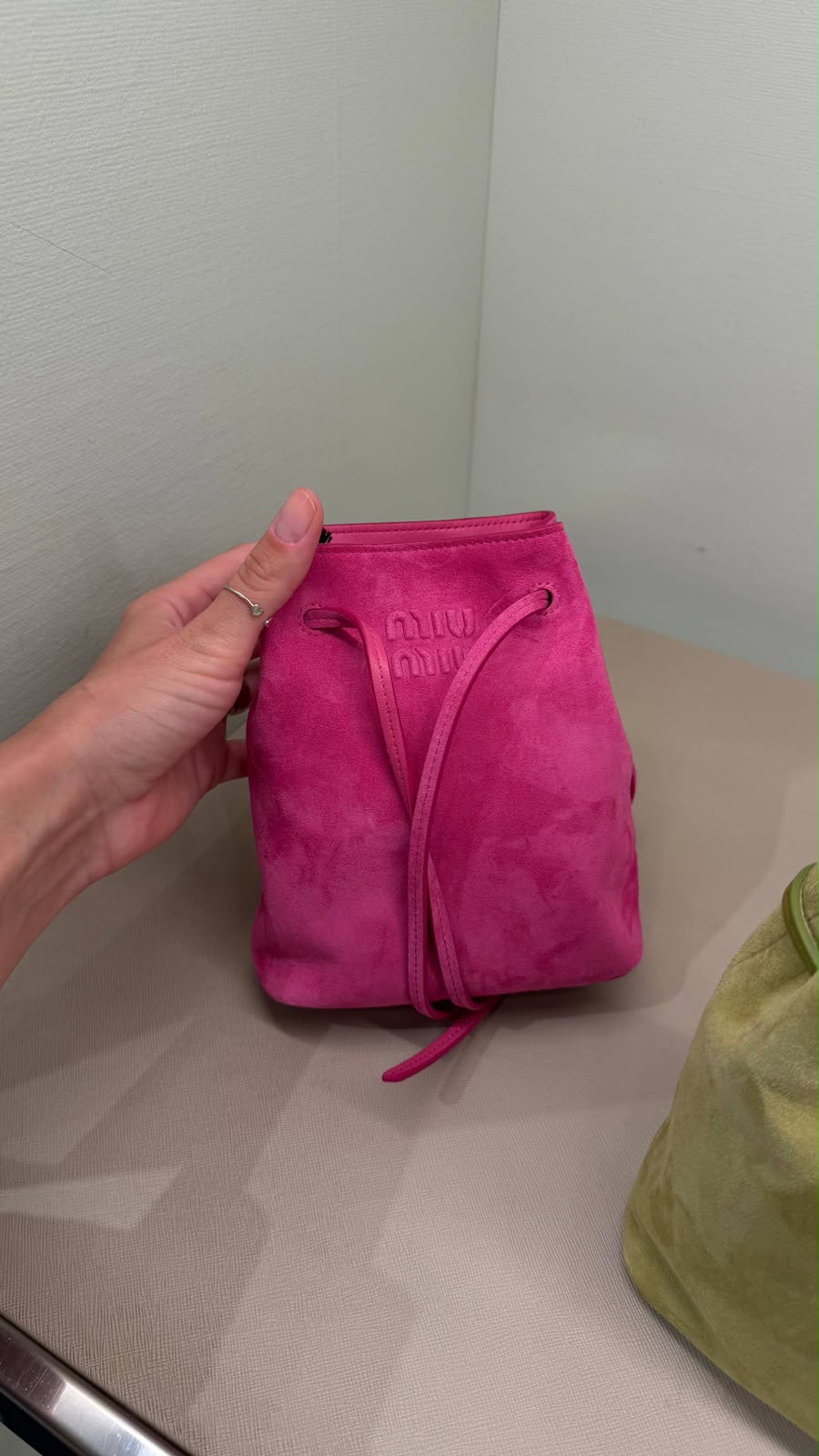 Suede bucket bag