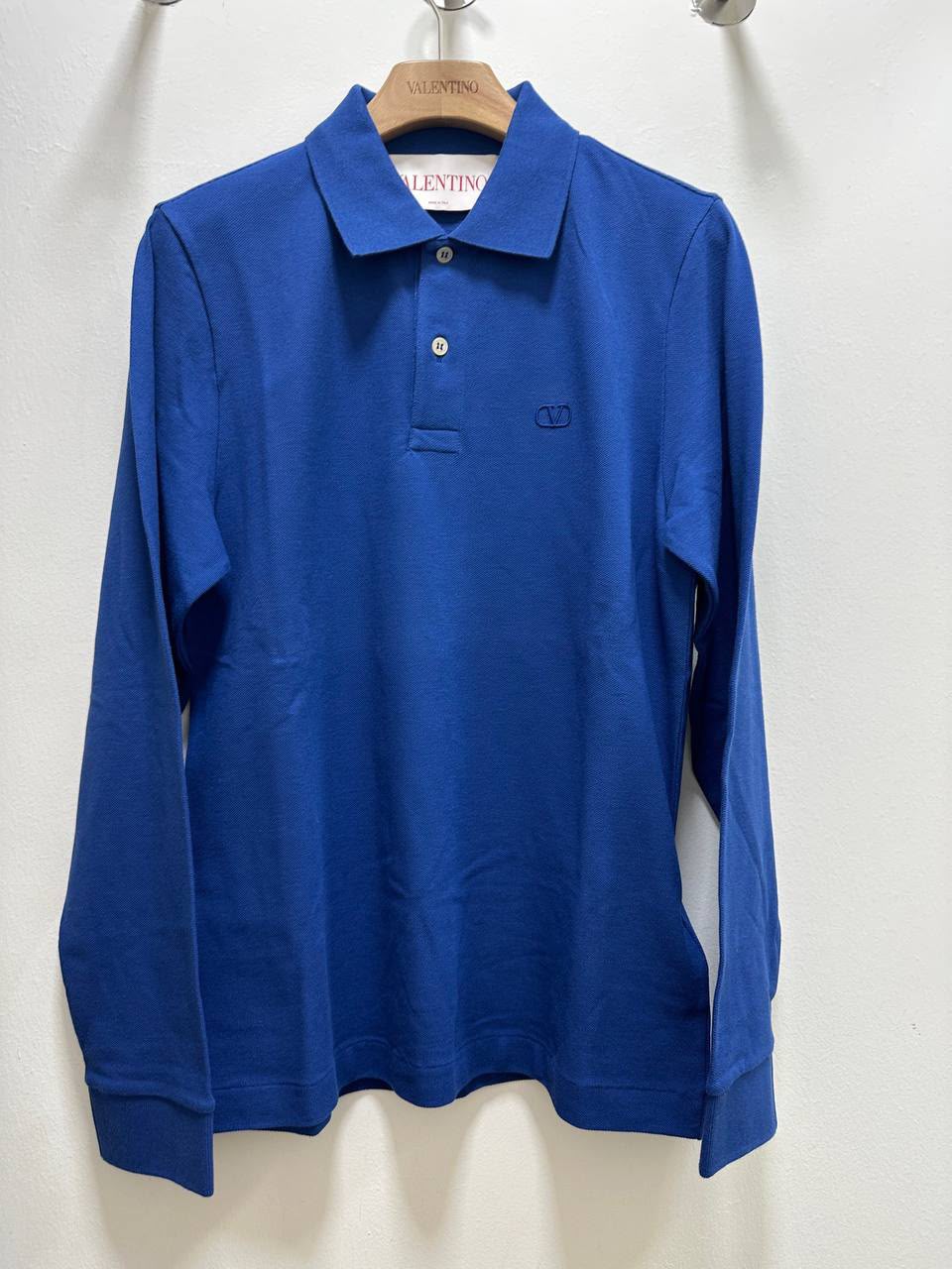 Long-Sleeve Piqué Polo Shirt with VLogo Embroidery