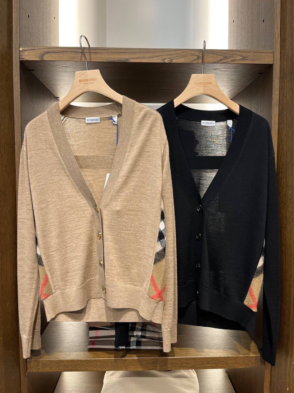 Check Panel Merino Wool Cardigan