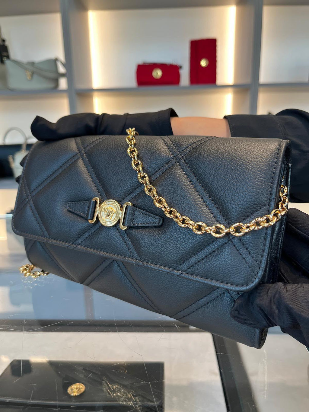 Quilted Leather Chain Wallet