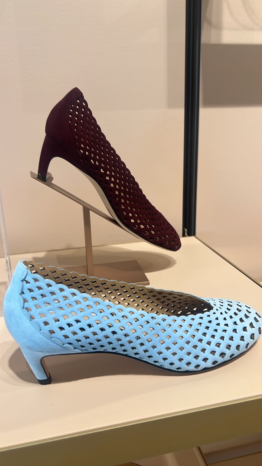 Laser-Cut Suede Kitten Heel Pumps