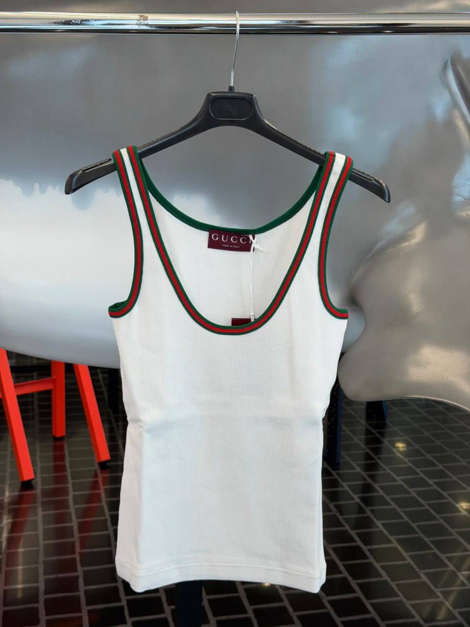 Web trim ribbed tank top