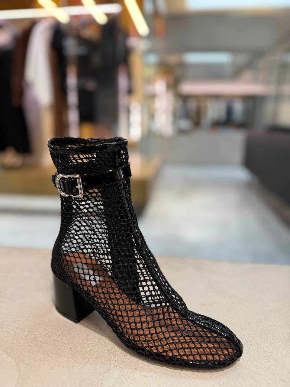 Mesh Block Heel Ankle Boots