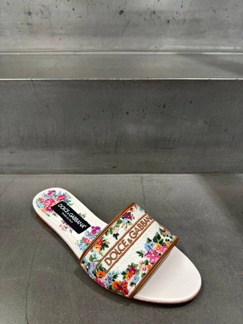 Floral-embroidered slide sandals
