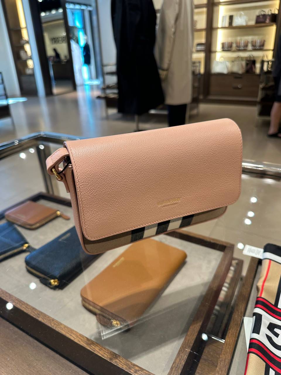 Check and Leather Crossbody Bag