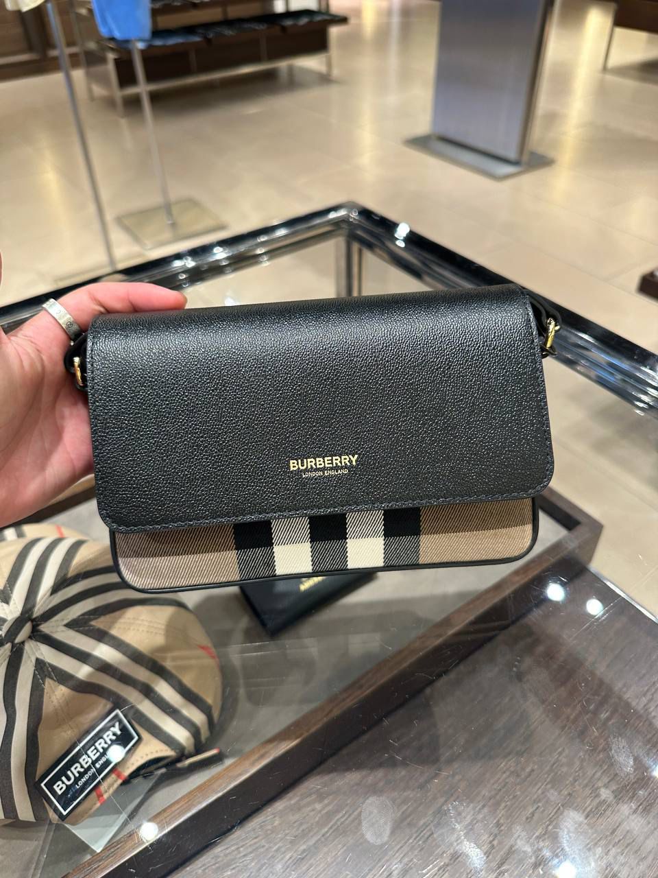 Check and Leather Crossbody Bag