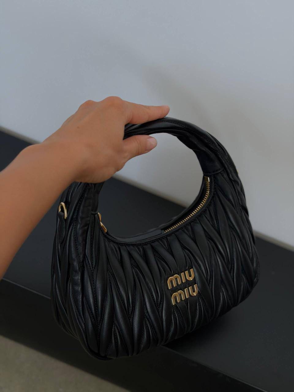 Miu Wander Matelassé Nappa Leather Mini Hobo Bag