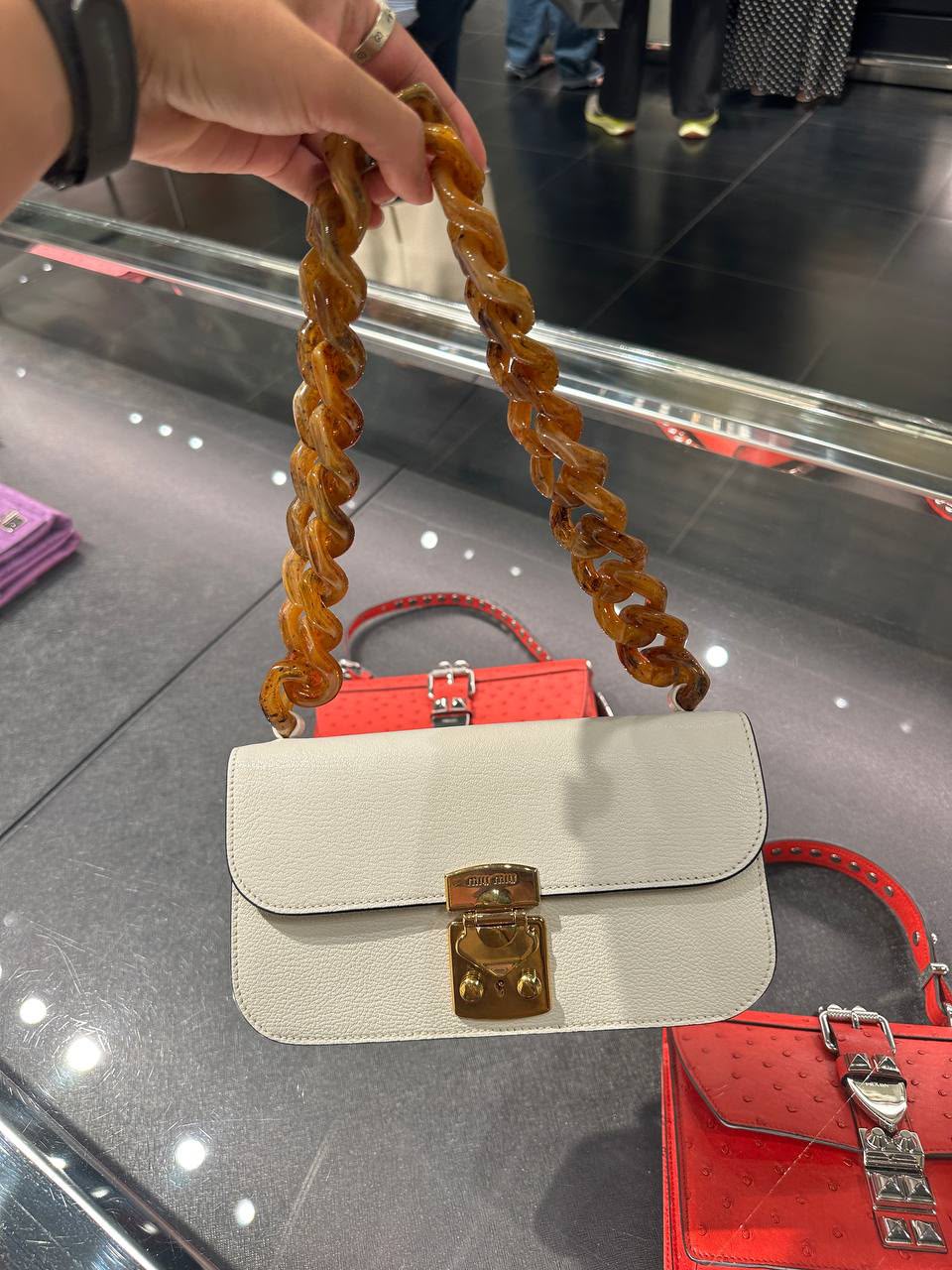 Leather Bag with Plexiglass Chain Handle
